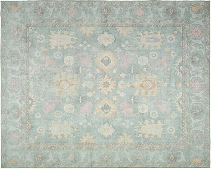 Revival Rugs Nimbus 8'x10' Zero-Shedding Area Rug for Living Room Bedroom - Oeko-TEX Certified, Low Pile, Spot Clean, Confetti, Mint Green