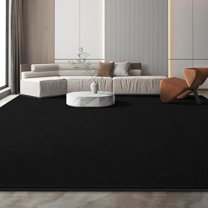 Modern Large Area Rug for Bedroom Living Room, 4x6 Feet Black Thickened Memory Foam Washable Rugs, Non-Slip Soft Minimalist Solid Indoor Carpets for Boys Girls Nursery Room Décor