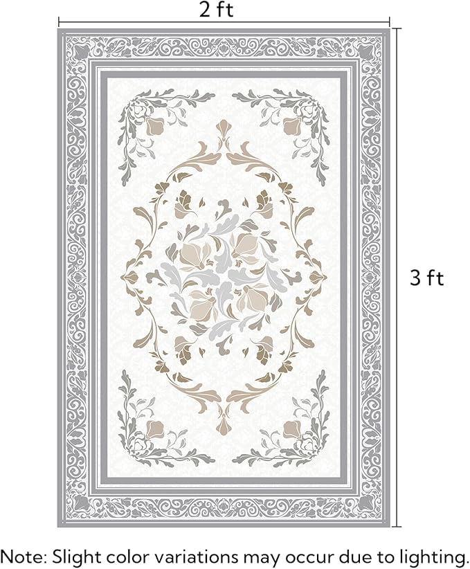 SOULFUL Medium Pile 2x3 Entryway Rug - Cozy Soft Underfoot Small Area Rug - Light Taupe Boho Floral - Washable Non-Slip - Perfect for Hallway Kitchen Bedroom Bathroom Indoor Entrance