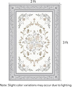 SOULFUL Medium Pile 2x3 Entryway Rug - Cozy Soft Underfoot Small Area Rug - Light Taupe Boho Floral - Washable Non-Slip - Perfect for Hallway Kitchen Bedroom Bathroom Indoor Entrance
