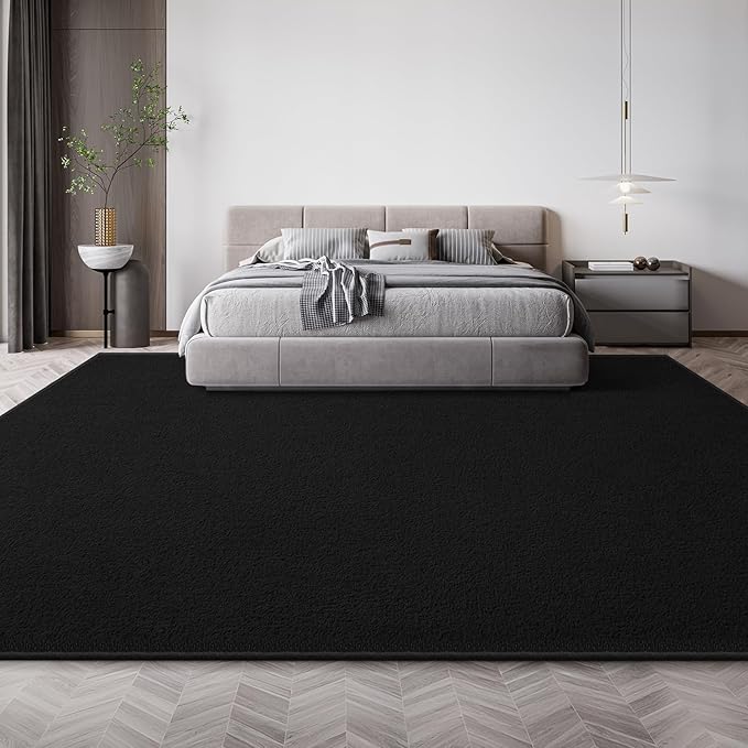 Large Modern Area Rugs for Living Room Bedroom, 6x9 Feet Black Ultra Soft Solid Thickened Memory Foam Indoor Minimalist Carpets, Non-Slip Comfy Rugs for Boys Girls Nursery Kids Room Home Décor
