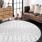 Lahome Moroccan Circle Rug - 6Ft Washable Large Round Area Rugs for Living Room Non-Slip Low-Pile Dining Room Rugs for Under Table, Modern Geometric Print White Circular Rug for Office Bedroom Nursery