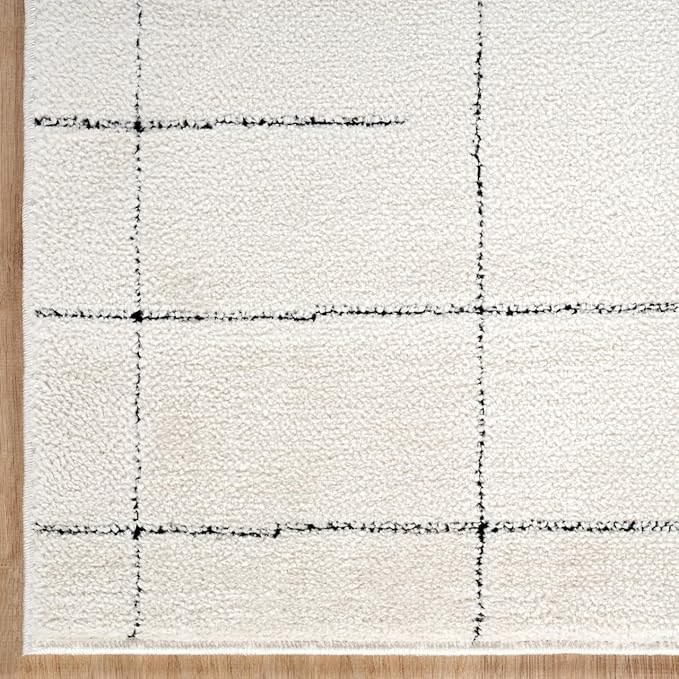 Abani Cream Area Rug – 5' x 8' – Oliver Collection – Striped Pattern – Non-Shedding, Easy to Clean – Durable for Living Room, Bedroom, or Office, Pet & Child Friendly