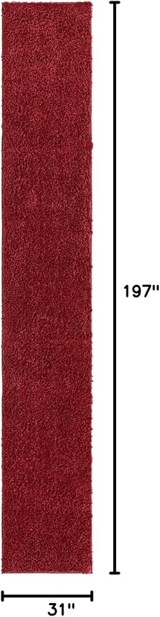Unique Loom Davos Shag Collection Area Rug - Solid (2' 7" x 16' 5" Runner, Poppy)