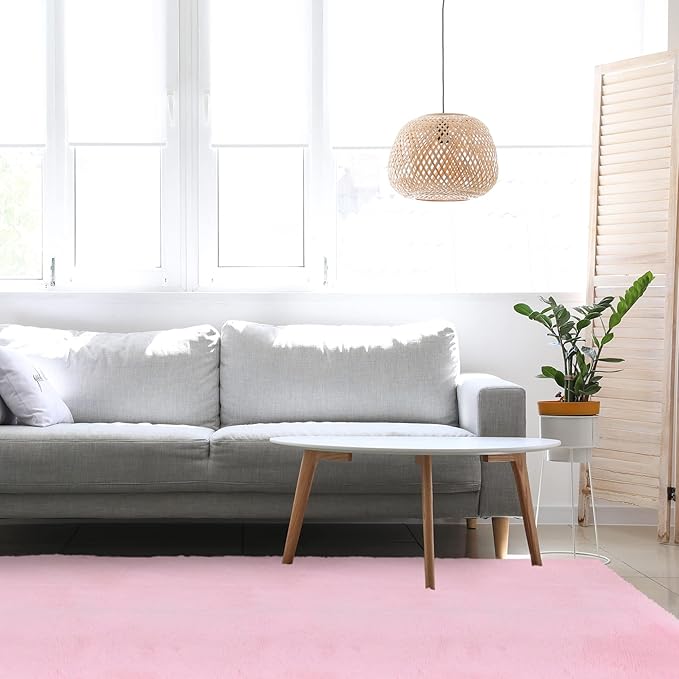 duduta 6x9 ft Pink Rectangle Fluffy Rug, Shag Fuzzy Plush Rectangle Carpet for Bedroom Nursery Living Room Home Decor