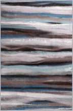 Abstract 6x9 Area Rug, Modern Stripe Pattern Teal Rugs for Living Room, Washable Soft Large Non-Slip Floor Carpet for Dining Room Office Bedroom - Blue/Brown/Multi