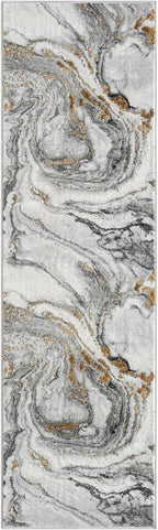 LUXE WEAVERS Marble Effect Abstract Gray 2x7 Area Rug