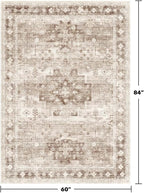 Washable Neutral Farmhouse Bedroom Rug, 5x7 Area Rugs for Living Room, Nursery Room, Boho Vintage Floral Non-Slip Rug Low Pile Stain Resistant (5x7 Beige/Latte)