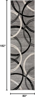 Rugshop Wavy Circles Design Runner Rug, Carpet with Jute Backing for Hallway or Entryway, Gray, 2'7" x 6'