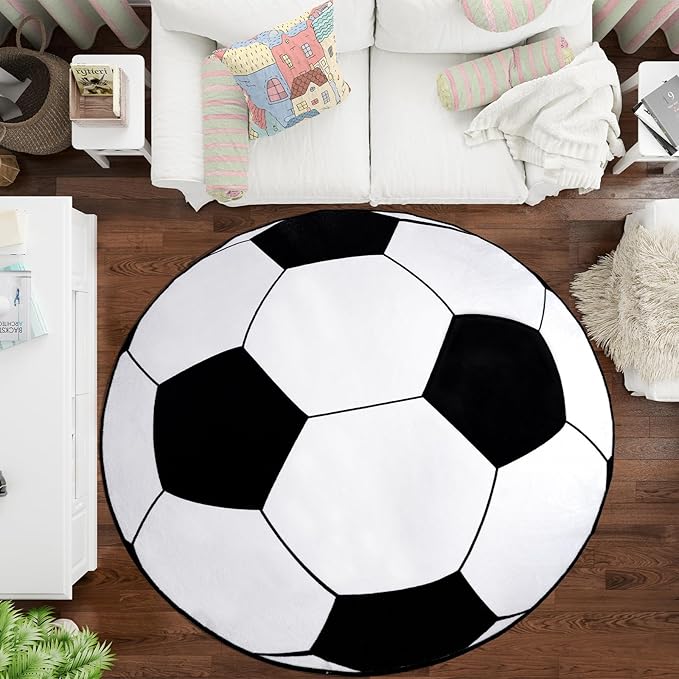 Soft Boys Soccer Rug, Round Rugs for Bedroom, Bedside Area Carpet for Kids, Soccers Lovers Home Decor Indoor Circle Carpets for Living Room, Nursery, Dorms Machine Washable,47 Inch