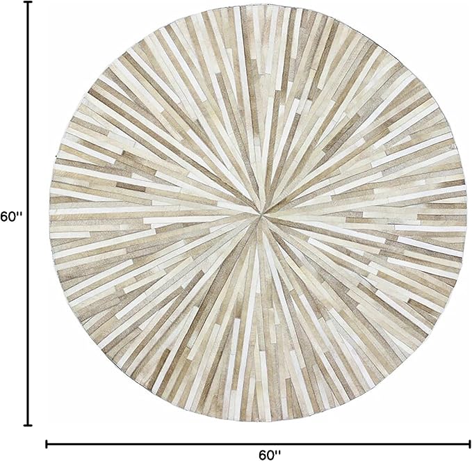 Faux Cowhide Round Area Rug | Non-Slip Leather Floor Carpet for Living Room, Bedroom, and Home Décor | Modern Stylish Accent Rug(Beige_5x5)