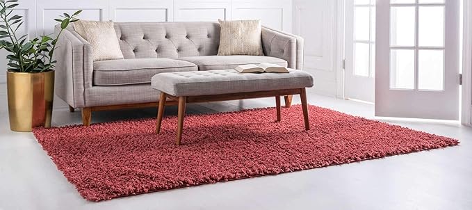 Unique Loom Davos Shag Collection Area Rug - Solid (9' x 12' Rectangle, Poppy)