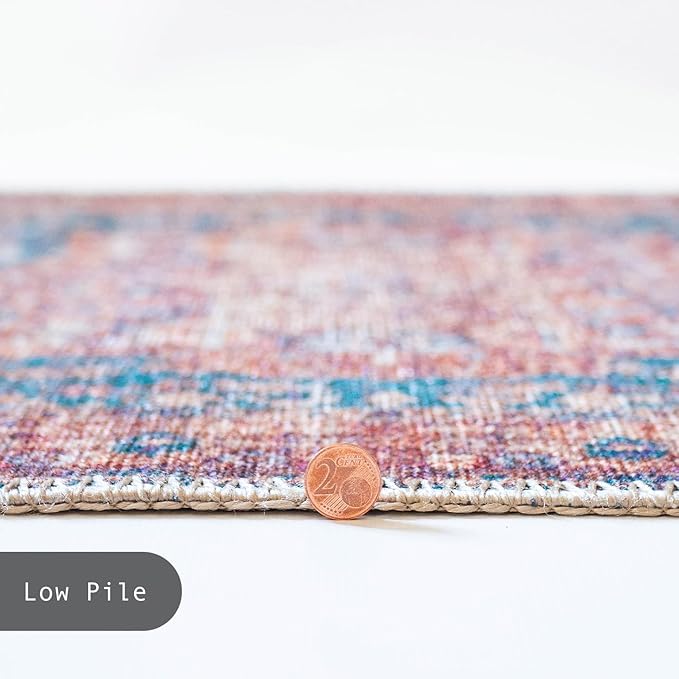 GLN Rugs Traditional Collection - Machine Washable Area Rug, Traditional Washable, Non Slip, Low Pile Chenille Rug, Living Room, Bedroom, Kitchen Rug (3' x 5' Terra/Green)
