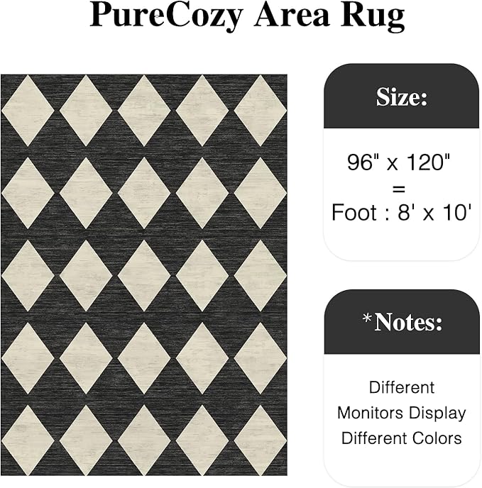 8x10 Checkered Area Rugs for Living Room Black Machine Washable Large Rug Non-Slip Stain Resistant Low Pile Boho Accent Indoor Throw Carpet for Bedroom Dining Room Home Aesthetic Decor