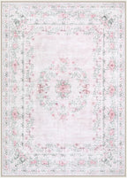 Wonnitar Floral Bow Pink Rug for Bedroom, Washable 5x7 Area Rug for Girls Nursery, Ultra-Thin Non Slip Soft Boho Carpet for Kids Room Dorm Living Room, Light Pink