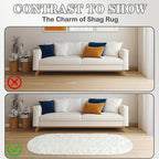 Soft Fluffy Rugs for Bedroom, Cream White Fuzzy Shaggy Oval Bedside Area Rug Set of 2, Non-Slip Cozy Plush Shag Carpet for Kids Room Nursery Dorm Living Room, 2.6 x 5.3 Feet