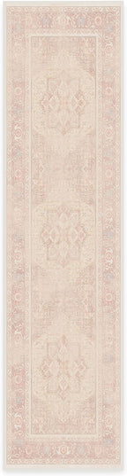 RUGGABLE Washable Runner Rug – Kamran Soft Pink 2.5x10, Stain-Resistant, Non-Slip Hallway Runner – Machine Washable Rug for Hallway, Entryway, Living Room & Kitchen–with Standard Pad