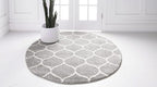 Rugs.com Lattice Frieze Collection Rug – 4' Round Light Gray Medium Rug Perfect for Kitchens, Dining Rooms