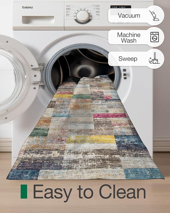 LUMI Ultra Thin Door Mat, 36x59 Non Slip Indoor Doormat Entrance Washable Rugs Entryway Oriental Vintage Soft Carpet for Kitchen Bedroom Front Door, Multicolor