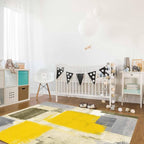 Yellow Rectangular Area Rugs for Living Room Bedroom 3 x 5 ft Abstract Paint Texture Modern Art Non-Shedding Soft Low Pile Rug Non Slip Washable Rug for Nursery Entryway Playroom