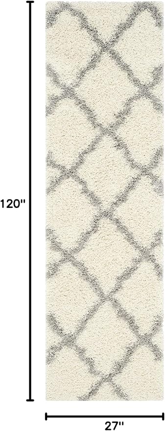 SAFAVIEH Dallas Shag Collection Runner Rug - 2'3" x 10', Ivory & Grey, Trellis Design, Non-Shedding & Easy Care, 1.5-inch Thick Ideal for High Traffic Areas in Living Room, Bedroom (SGD257F)