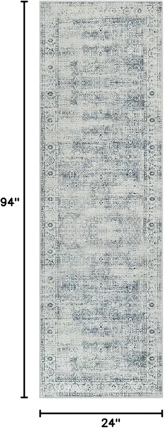 Morebes Vintage Kitchen Rugs Non Slip Washable Rug Runner,Non Skid Bath Mat Runner,Distressed Long Bathroom Rug Indoor Floor Carpet for Room Hallway Entryway Laundry Foyer, Blue-Gray