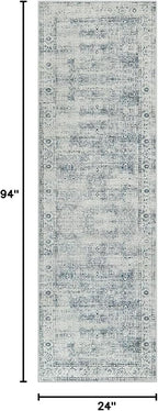 Morebes Vintage Kitchen Rugs Non Slip Washable Rug Runner,Non Skid Bath Mat Runner,Distressed Long Bathroom Rug Indoor Floor Carpet for Room Hallway Entryway Laundry Foyer, Blue-Gray