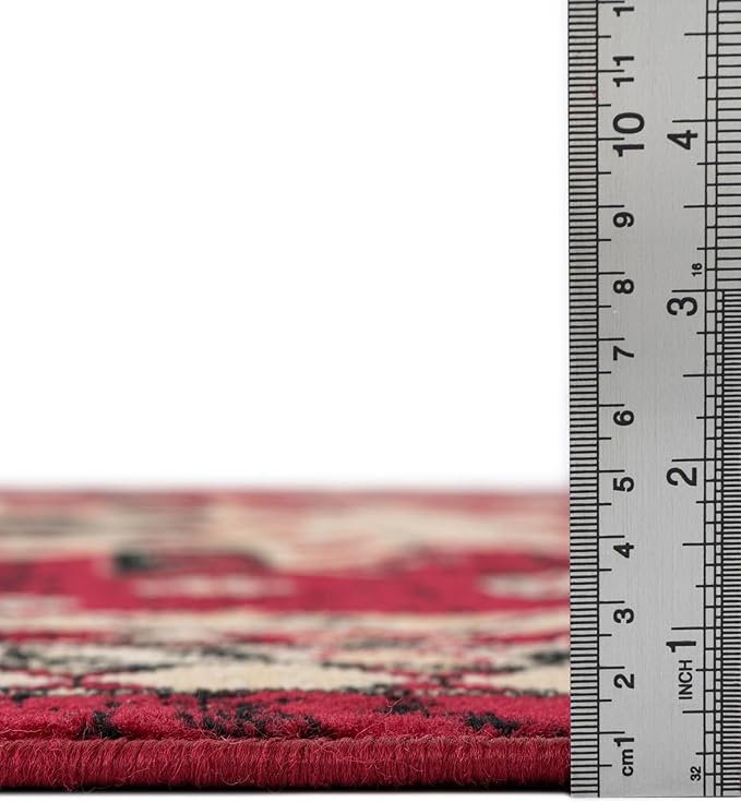 Unique Loom Taftan Collection Border Geometric Tribal Inspired Design Area Rug (8' 0 x 8' 0 Square, Red/ Gold)