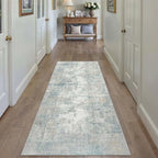 2x6 Washable Runner Rug Blue Cream Abstract Hallway Kitchen Throw Rug Neutral Modern Non Slip Soft Low Pile Lightweight Carpet for Bathroom Laundry Bedroom Living Room