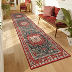 Enkor Runner Rugs for Hallway, 2x8 Washable Soft Boho Non Slip Floor Rugs for Kitchen, Modern Mat for Living Room Bedroom Entryway Red & Blue