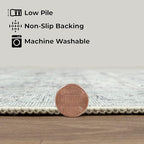 GLN Rugs Traditional Collection - Machine Washable Area Rug, Traditional Washable, Non Slip, Low Pile Chenille Rug, Living Room, Bedroom, Kitchen Rug (2'6" x 7' Cream/Gray/Sea Salt)