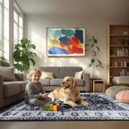 Area Rug for Living Room, 8x10 Machine Washable Non Slip Large Faux Wool Throw Rug, 0.3″ Low Pile & Non-Shedding Boho Large Carpet Rugs for for Dining Room, Bedroom, Office (Black White)