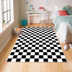 Checkered Rug 4x6 Rugs for Living Room Modern Minimalist Washable Black and White Checkered Non-Slip Large Rug for Office Playroom (Black and White, 4x6ft)