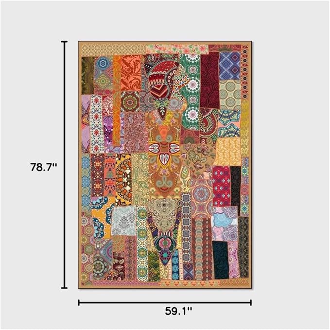 Vintage Boho Area Rugs Multicolor Ethnic Style Geometric Splicing Carpets Bedroom Living Room Kitchen Floor Mats Indoor Outdoor Non-Shedding Runner Rug Home Décor Carpet 5' X 6.5'