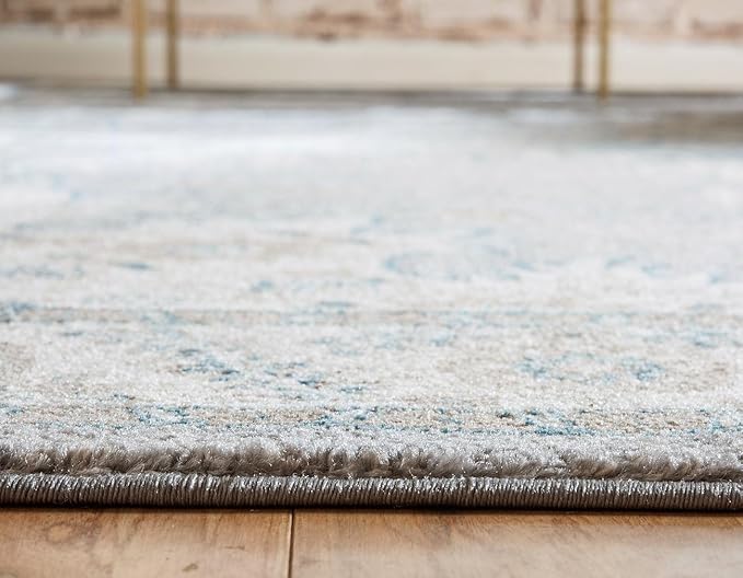 Unique Loom Salzburg Collection Classic Traditional Design Oriental Inspired Border Area Rug (8' 0 x 8' 0 Round, Gray/Beige)