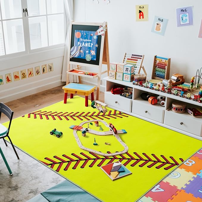Soft Area Rugs for Bedroom, Softball Gifts for Softballs Lovers, Kids Toddlers Sport Softball Rug, Indoor Floor Boys Room Decor Carpet for Living Room, Dorms, Nursery Room, 5X7 Ft
