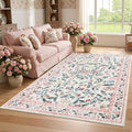 5x7 Washable Non-Slip Rug, Vintage Floral Area Rug for Living Room, Low Pile Farmhouse Distressed Carpet for Nursery Playroom Dorm Teens Office, Pink