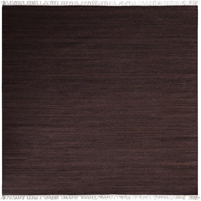 Rugsotic Carpets Hand Woven Flat Weave Kilim Wool ECO-Friendly Area Rugs - 8'x8', Square Shape, Dark Brown Color, Solid Plain Design, Low Pile Handmade Rugs for Living Room, Bed Room (D00111)