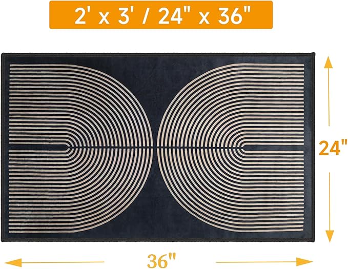Modern Rainbow Area Rug 2x3 Black Soft Plush Low Pile Non-Slip Washable Doormat, Farmhouse Kitchen Bathroom Mat for Entrance Bedroom Laundry Room