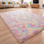 Beglad Fluffy Area Rugs 4x6 Feet, Modern Minimalist Style Shag Rugs, Non-Slip Indoor Carpet Soft Rugs for Bedroom, Living Room & Kids Room, Rainbow