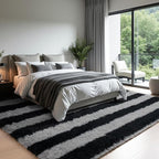 Zentavio Area Rugs for Living Room Large Rugs for Bedroom 6x9 Carpet Fluffy Fuzzy Soft Shag Aesthetic Plush High Pile Gray Throw Rug for Nursery Kids Room Dorm Horizontal Stripes Black Grey