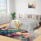 Peacock Peony Rug 5x8-5x8 Rug, Classic Peacock Peony Area Rugs for Bedroom, Teal Turquoise Rugs for Living Room, Peafowl Washable Mat, Malachite Green Feather Carpet - Peafowl Home Decor & Gifts
