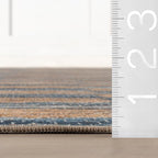 Dash & Albert Ravel Stripe Blue Machine Washable Rug, 5 X 8 Feet, Tan/Blue Stripe Pattern
