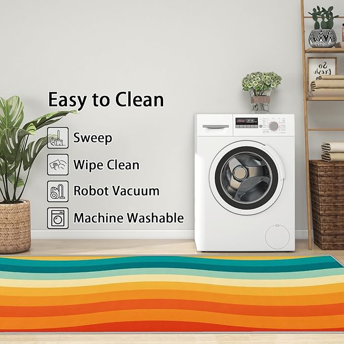 70s Rugs for Bedroom -Retro 70s Rug, 4x6 ft, Vintage Abstract Wave Living Room Rug, Colorful Groovy Washable Area Rugs for Bedroom, Retro Swirl Striped Home Decor & Gifts