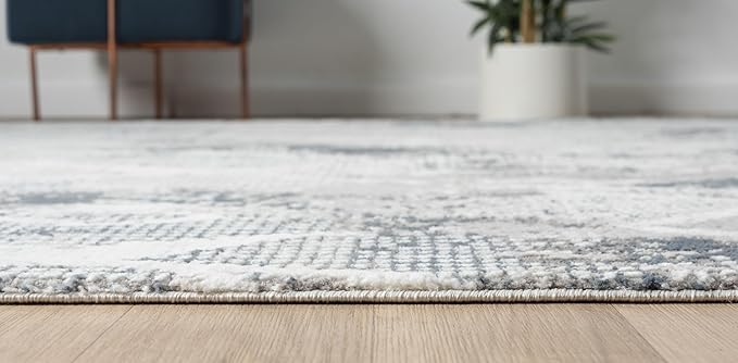Adel Modern Area Rug for Living Room, 5x7 Rustic Distressed Abstract Blue Rug, Medium Pile Stain Resistant Carpet for Bedroom, Dining Room or Kitchen (5' x 7', Blue)
