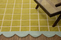 Checkered Wool Area Rug with Scalloped Border, Chartreuse Green & Cream Grid, Hand-Tufted, Soft Cut Pile, Modern Cottagecore Living Room, Bedroom & Nursery Carpet - 5x8 Ft