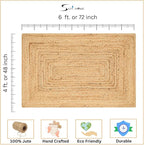 Savi Home Natural Jute Area Rug 4x6 FT – Handwoven Braided Farmhouse Rug, 72x48 Inch Handloom Entryway Rug, Rustic Doormat for Kitchen, Living Room, Pets & Indoor Decor