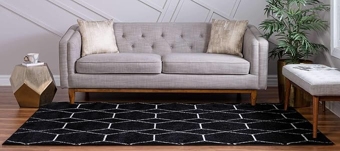 Unique Loom Trellis Frieze Collection Area Rug - Geometric (8' x 10', Black/ Ivory)