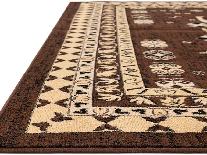 Unique Loom Taftan Collection Border Geometric Tribal Inspired Design Area Rug (2' 7 x 10' 0 Runner, Brown/ Tan)