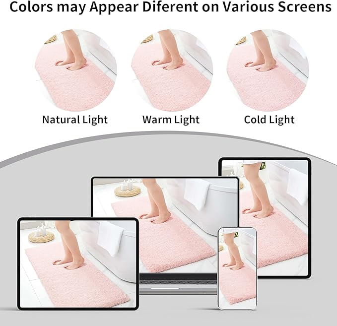 Pink Bathroom Rug 24x36 Non Slip Fluffy Bath Mat for Bathroom Floor Washable Plush Luxury Bath Rug for Tub Soft Shaggy Absorbent Shower Sink Mat